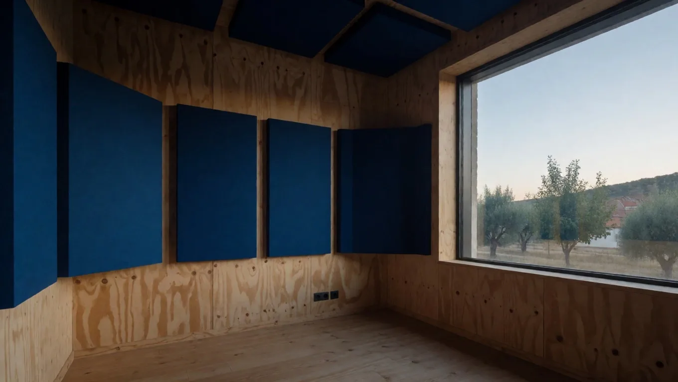 Estudio de grabación de podcast en Madrid con luz de tarde