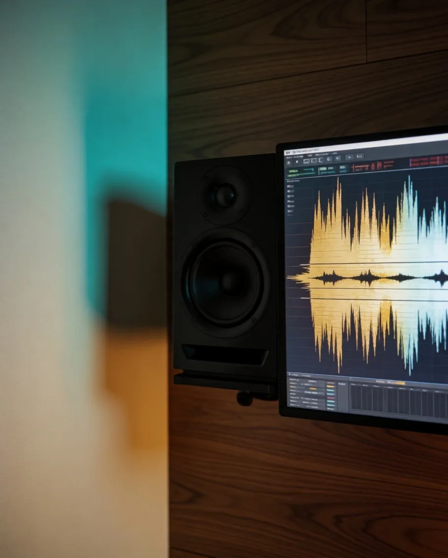 Monitor de estudio mostrando una forma de onda de audio