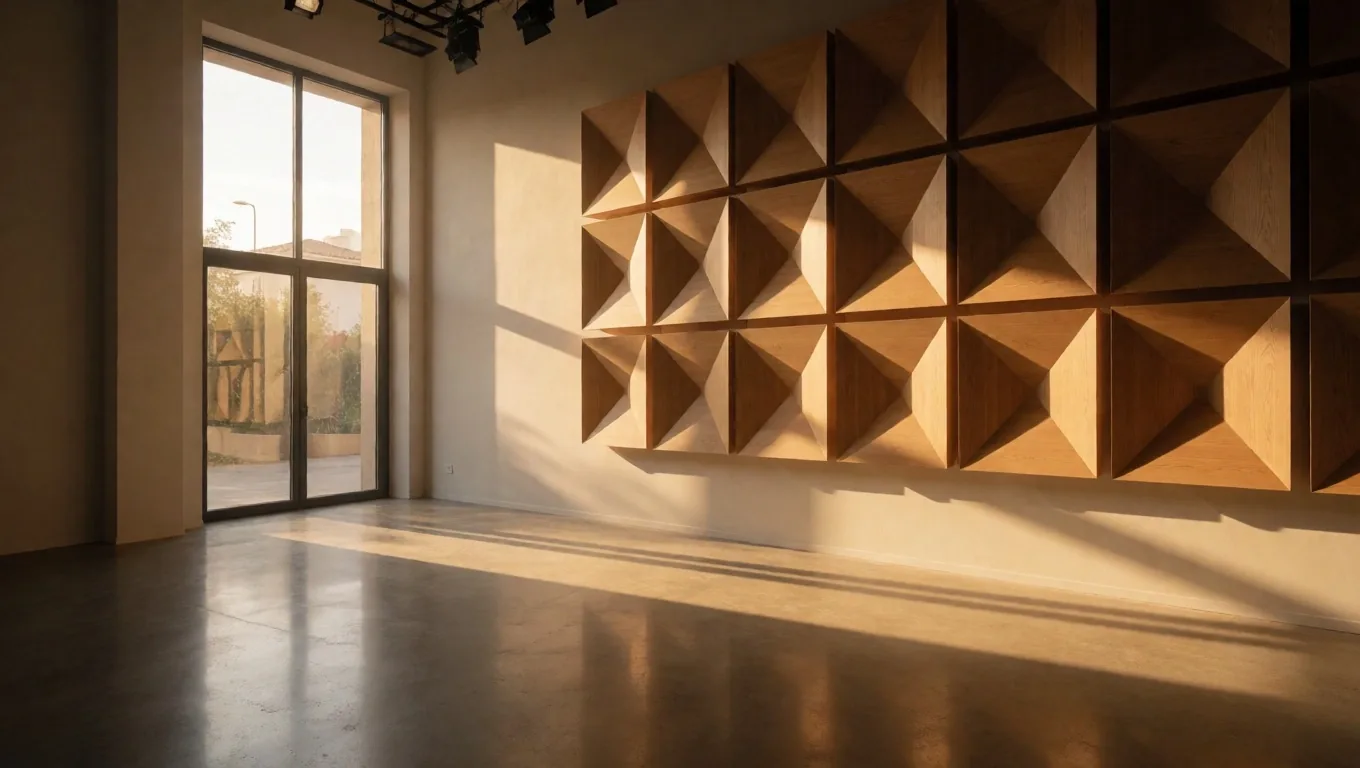 Estudio de grabación de podcast en Madrid con luz de tarde